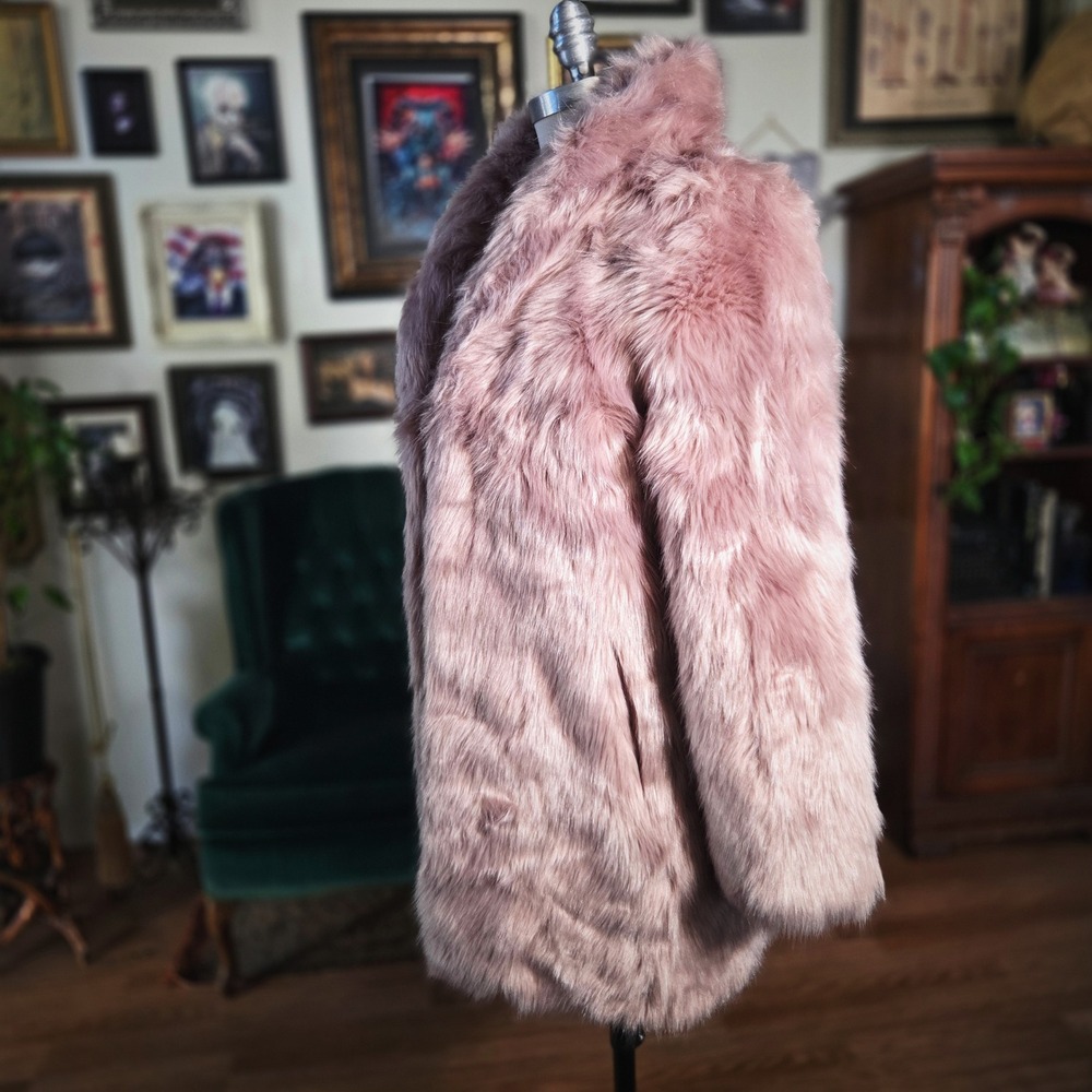 Express Womens Dusty Rose Pink Faux Fur Coat Jacket Mid-Length Glam Winter Chic - Picture 5 of 6